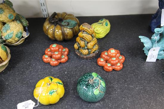 Seven Chinese porcelain and pottery models of fruit, 19th century, height 6cm - 14cm